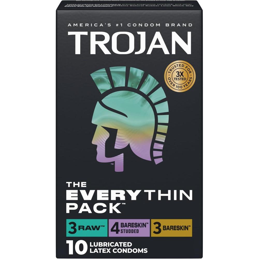imageTrojan BareSkin Condoms Everythin Variety Pack Lubricated Latex BareSkin Thin Condom 24 Count10 Count Pack of 1