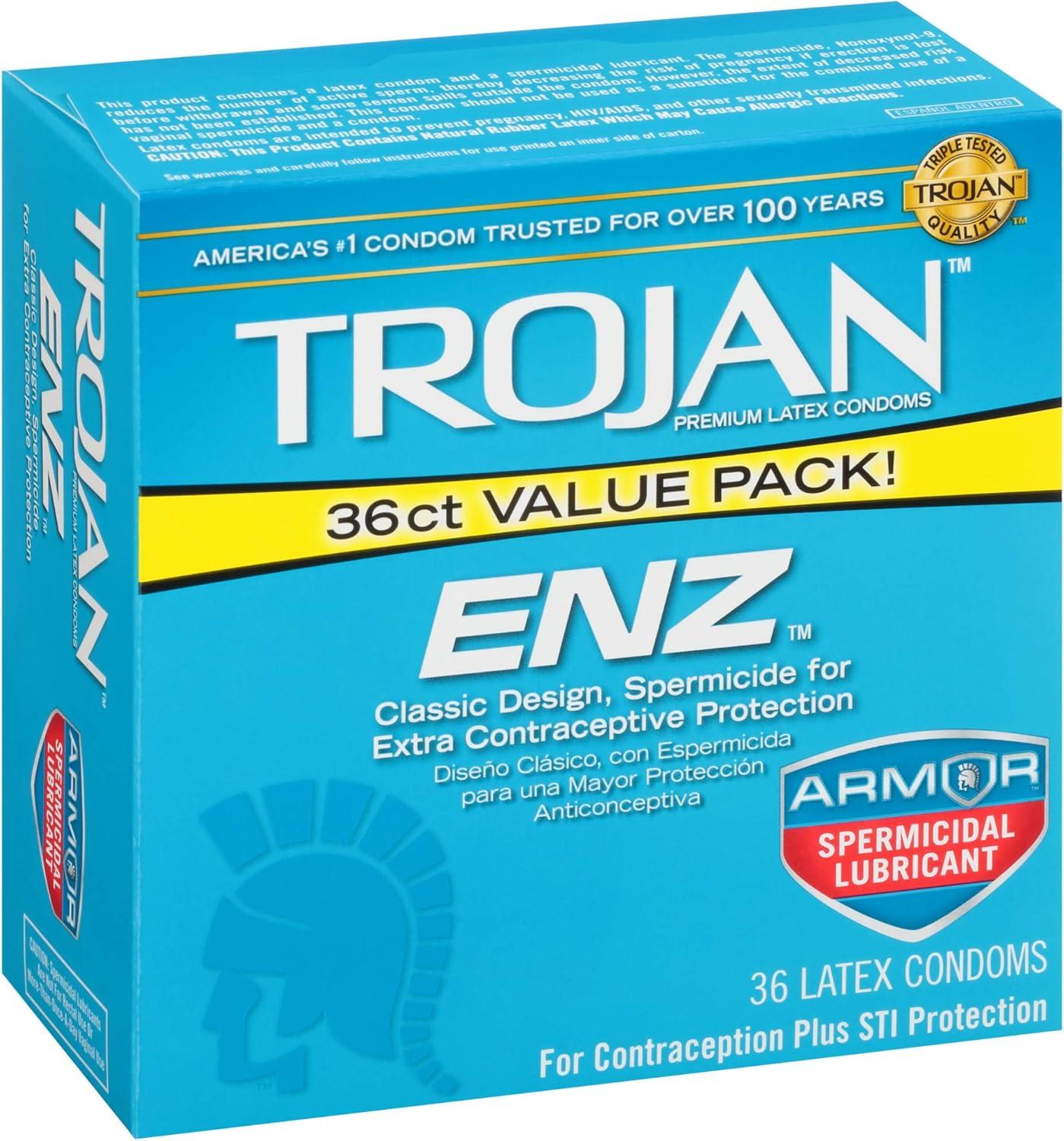 imageTROJAN ENZ Spermicidal Lubricated Condoms Value Pack 36 Count