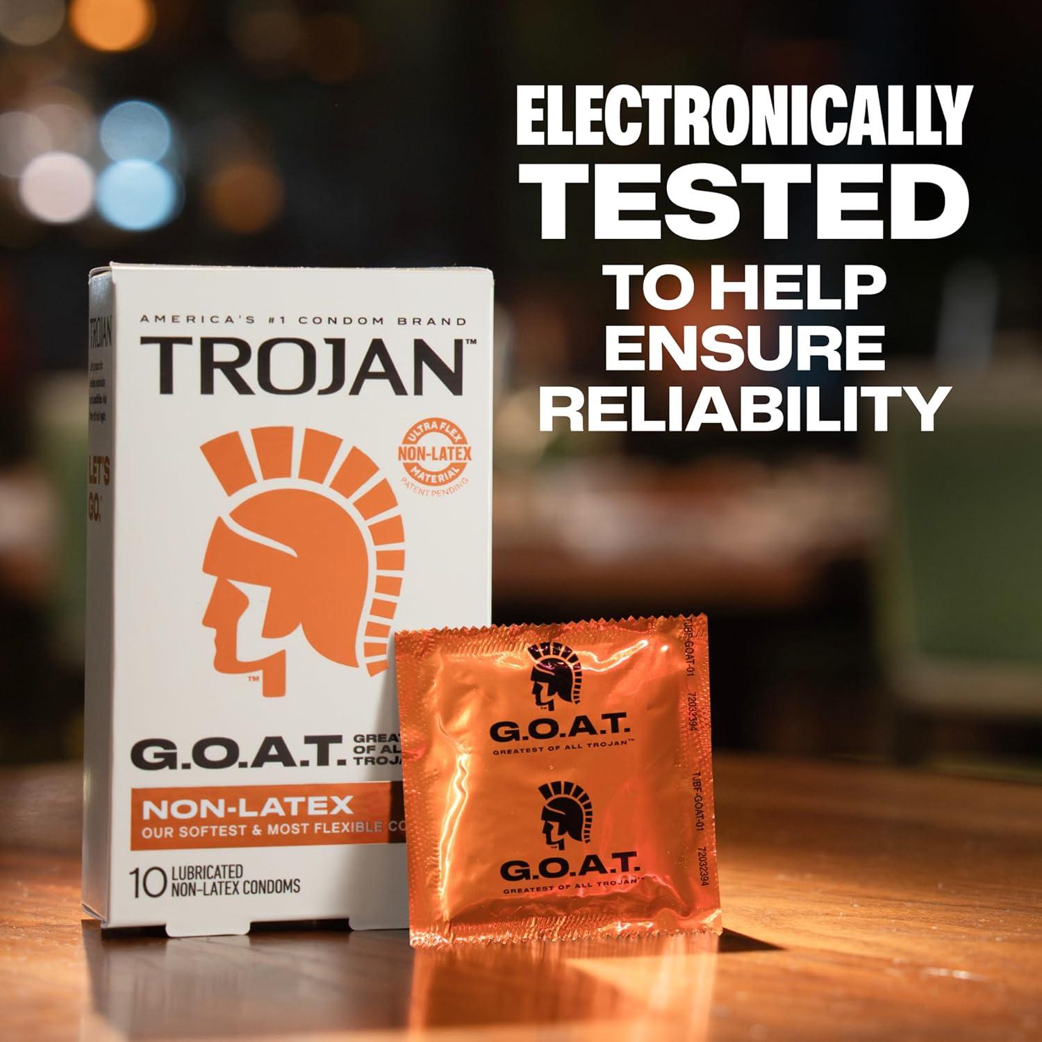 imageTrojan GOAT LatexFree Lubricated Condoms for Men Patent Pending Ultra Flex NonLatex Material Soft Strong Odorless amp Colorless 10 Count