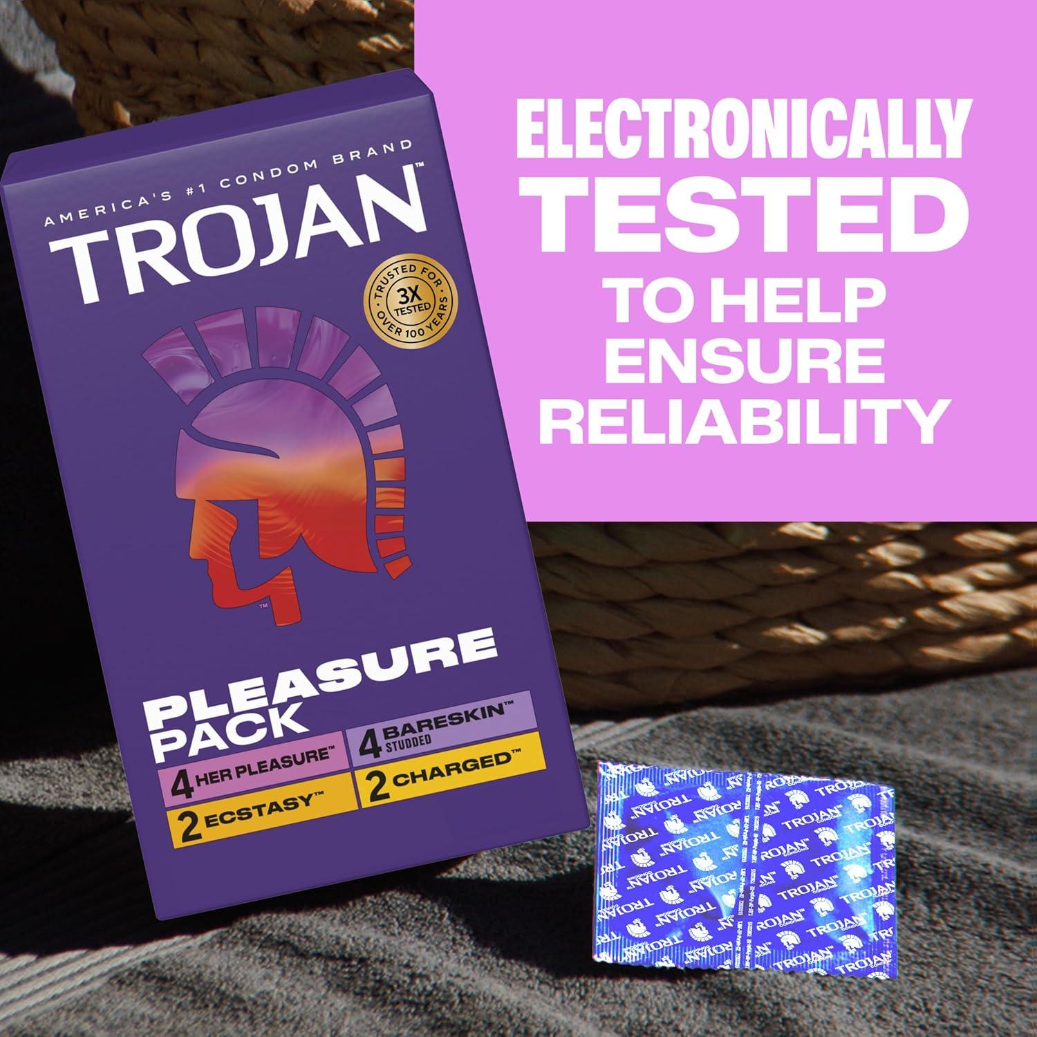 imageTrojan Pleasure Pack Assorted Latex Lubricated Condoms for Men Her Pleasure Bareskin Studded Ecstasy amp Charged Varieties 36 Count12x Her Pleasure 12x Bareskin Studded 6x Ecstacy and 6x Charged