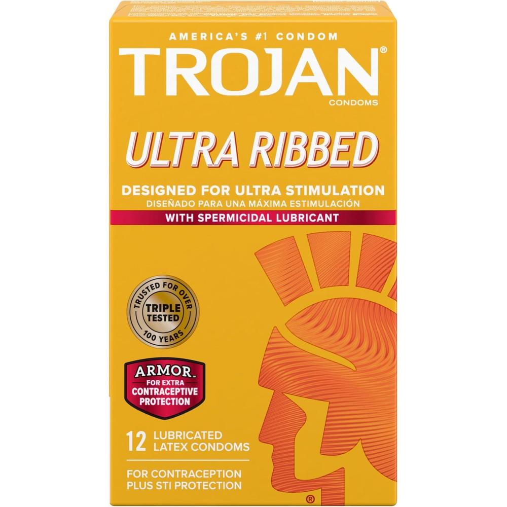 imageTROJAN Stimulations Ultra Ribbed Spermicidal Condoms 12 Count12 Count Pack of 1