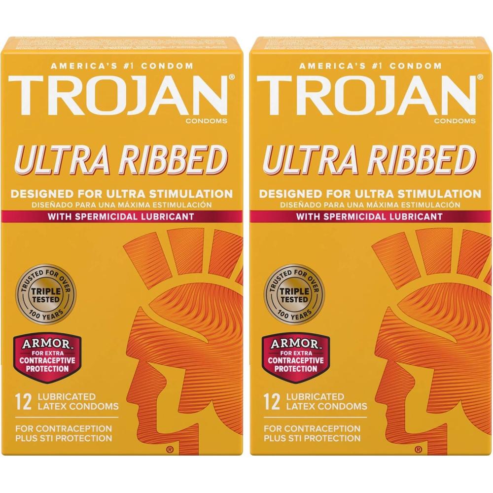 imageTROJAN Stimulations Ultra Ribbed Spermicidal Condoms 12 Count12 Count Pack of 2