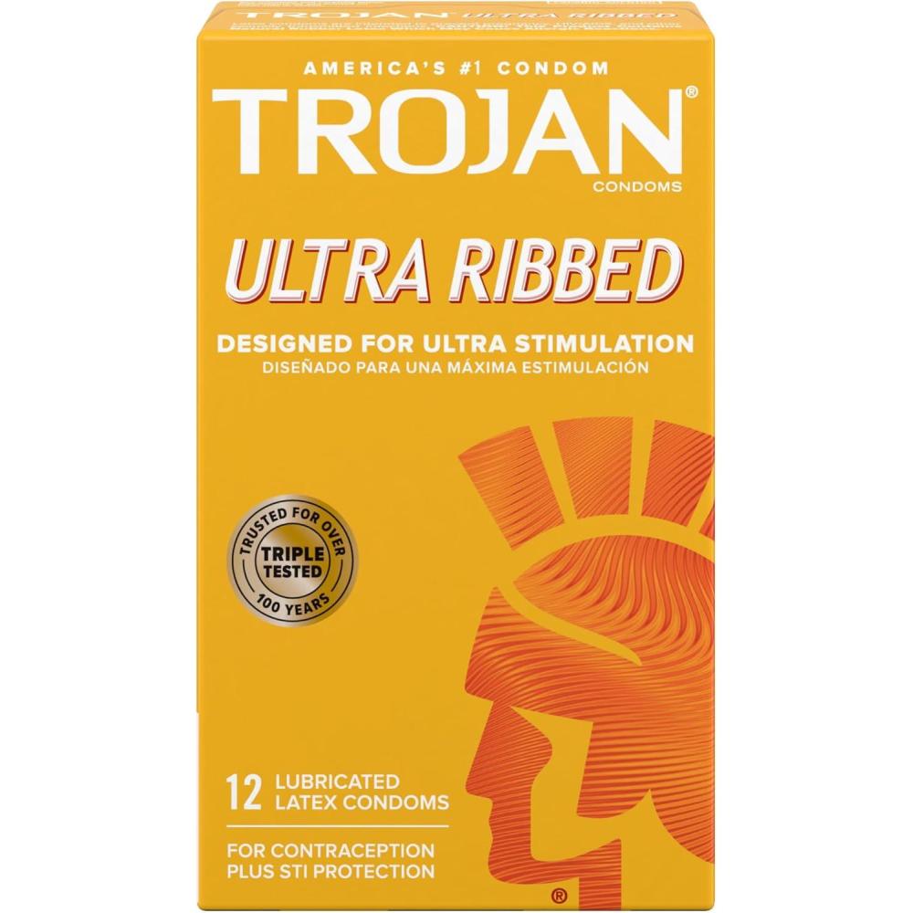 imageTROJAN Ultra Ribbed Condoms Lubricated Condoms for Men Americas Number One Condom 12 Count