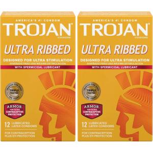 TROJAN Stimulations Ultra Ribbed Spermicidal Condoms, 12 Count(12 Count (Pack of 2))