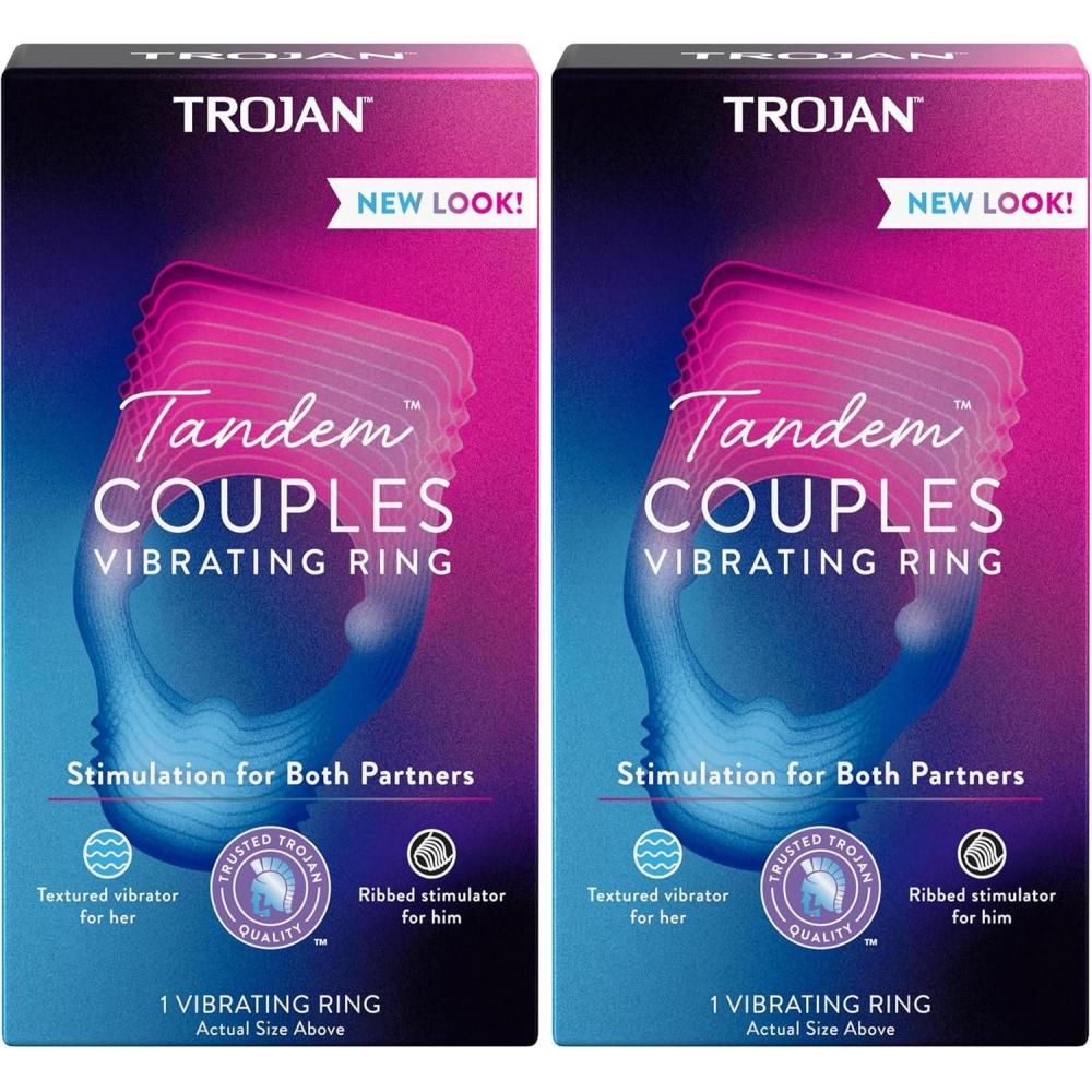 imageTROJAN Vibrations Tandem Couples Vibrating Ring Personal Massager 1 Count Violet1 Count Pack of 2