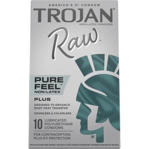 Trojan Raw Non-Latex Lubricated Condoms, 10ct