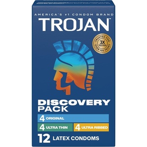 TROJAN Condoms Ultra Ribbed for Ultra Stimulation, 36 Count Pack(12 Count (Pack of 1))